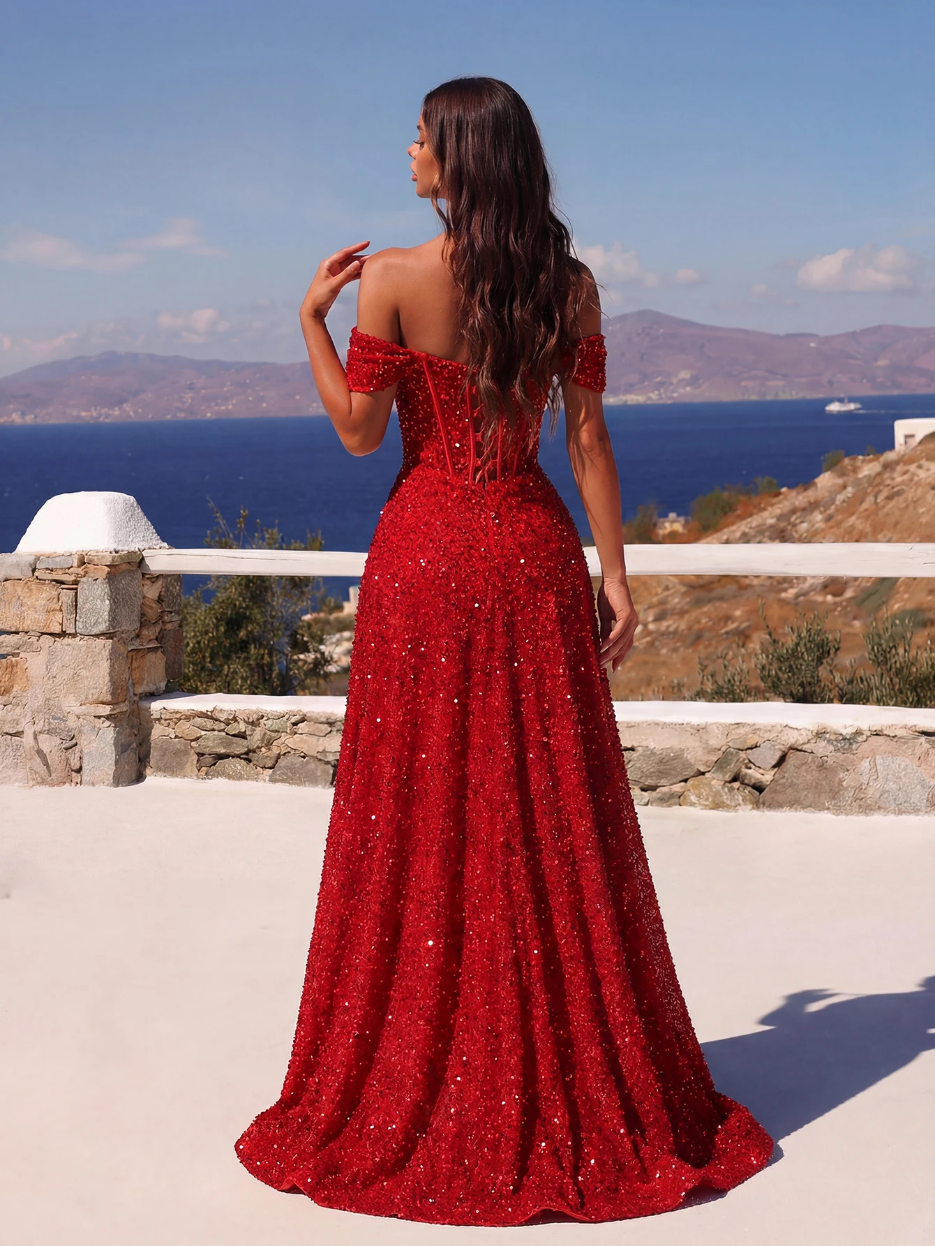 Adyce Strapless Sequin Off Shoulder Hollow-Out Fishbone Prom Dress High Split Backless Cocktail Party Evening Dresses Vestidos