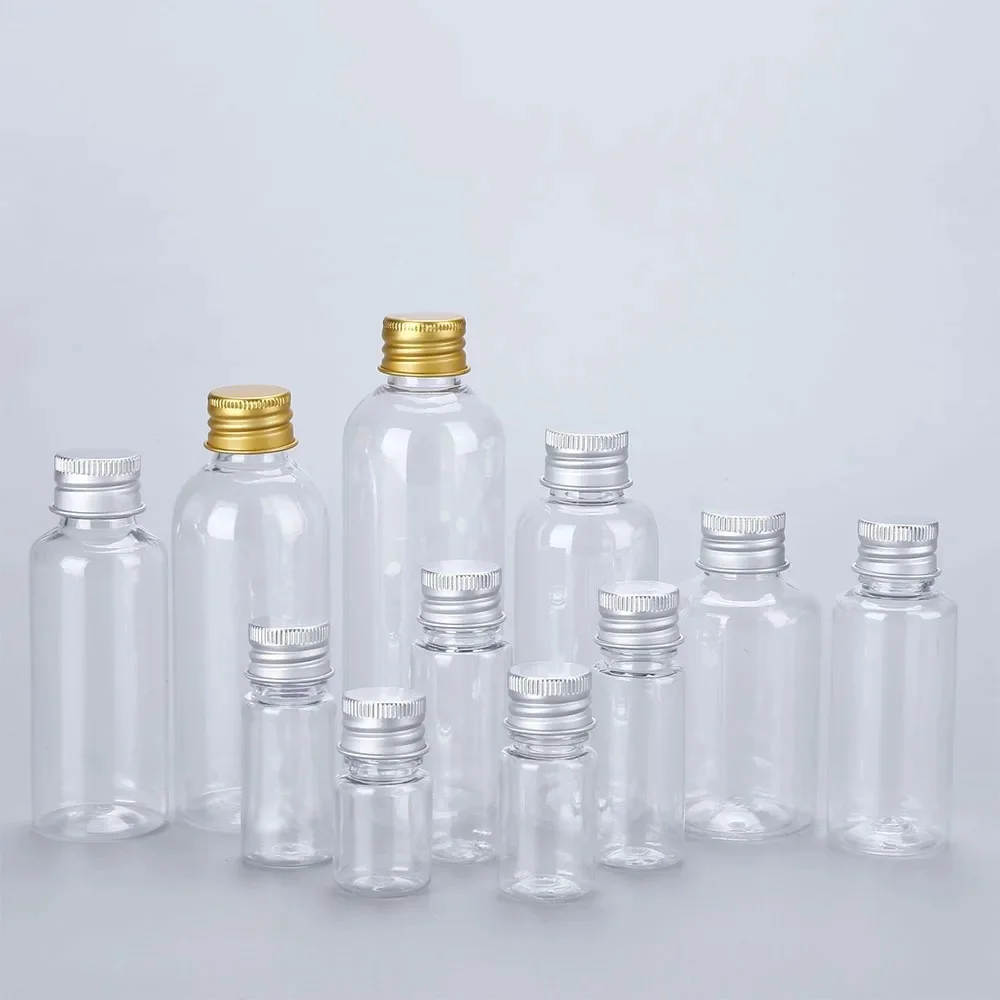 50/100 Stuks Plastic Fles Met Aluminium Dop 100 Ml 50 Ml 30 Ml Monsterflesjes Clear Draagbare Reizen cosmetische Containers Voor Lotion - afbeelding 2