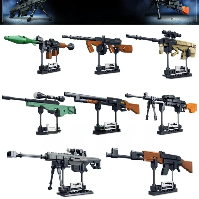 Blocs de construction techniques jouets pistolet AK47 Revolver sous-machine Sniper Barrett WW2 armée militaire guerre SWAT modèle d'arme pour les enfants