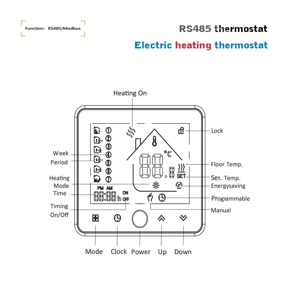 RS485 Modbus heat regulator warm floor 16A Electric Heating thermostat