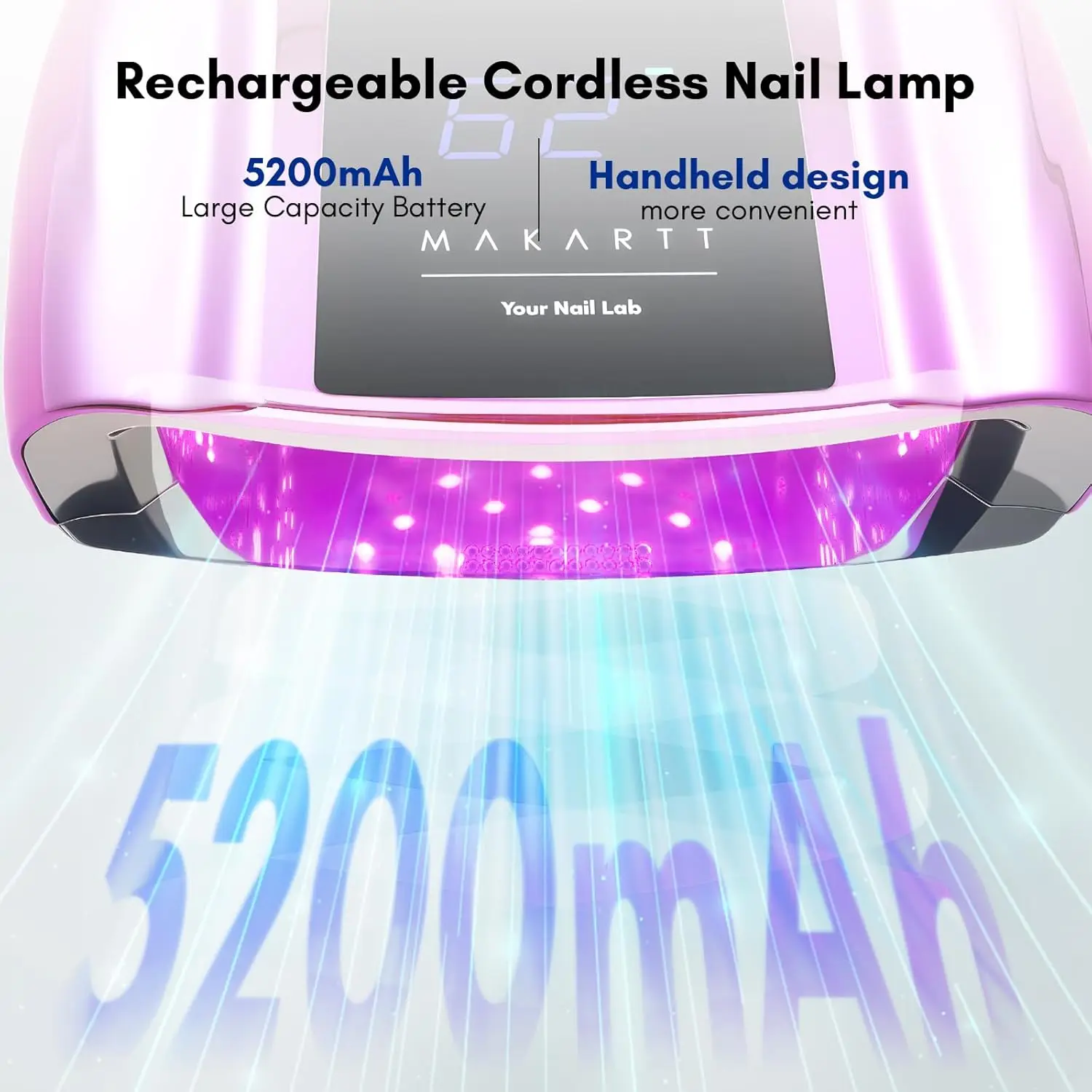 Makartt UV LED Nail Lamp - Fast Curing UV Light with Handle Nail Dryer with 42 Beads 4 Timers Cordless Rechargeable Lamp LCD