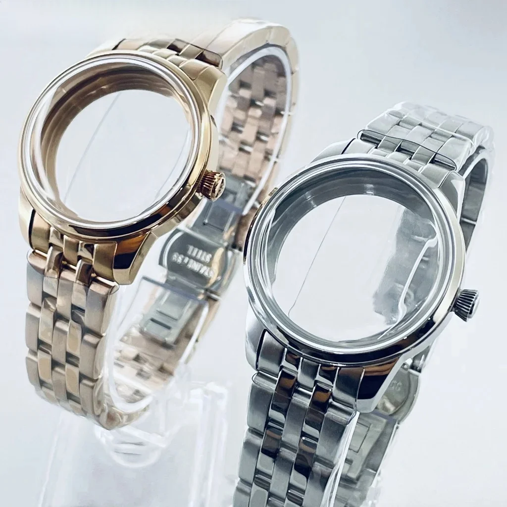 BURRYJAZZ 33mm NH35 NH36 NH34 NH38 NH70 NH72 Etui na zegarek Silvre Rose Gold Koktajlowe sterylne etui Łukowe szkło — zdjęcie 2