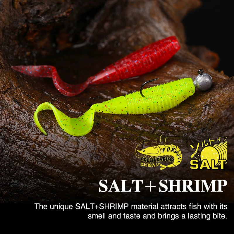 TSURINOYA Grub Verme Coda arricciata Richiamo di pesca PULSE 6cm3.1g Aggiungi profumo Bass Gioco Esca morbida Texas Rigs Jika Rigs Jig Trailer Tackle