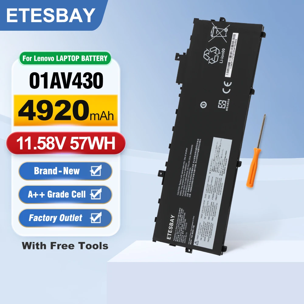 ETESBAY 01AV429  Laptop Battery 01AV430 01AV431 01AV494 for Lenovo ThinkPad X1 Carbon 5th Gen 2017 6th Gen 2018 Series 57Wh