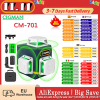 Cigman Cm-701 3X360 °   Self Leveling Laser Level 100ft 3D Green Cross Line Rechargeable Battery Remote Control-Eu Plug