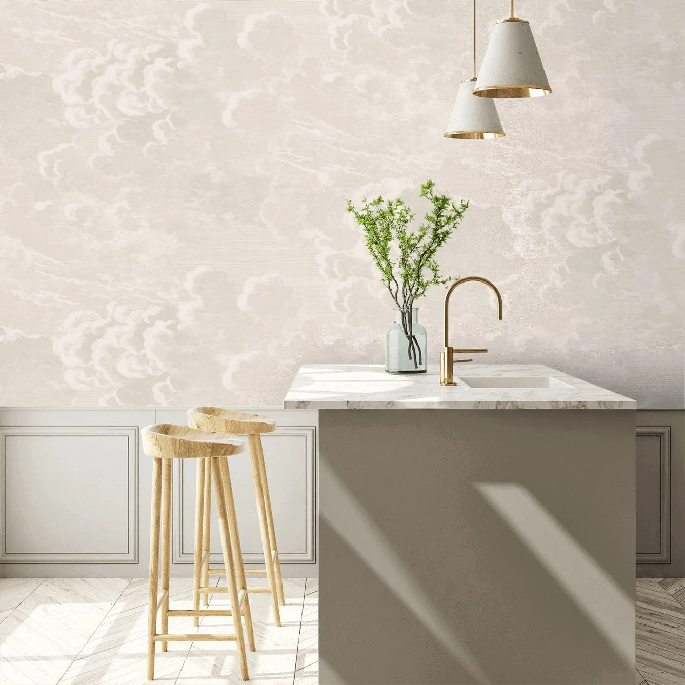 Cloud Wallpaper nordic wallpaper beige clouds in scandinavian style(Non-Metalic) Fashion Nuvolette Wall Paper