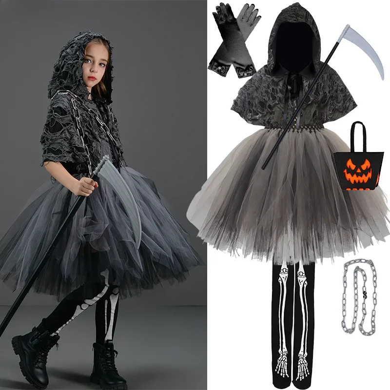 Halloweenowe Przebrania Grozy Śmierci Cosplay Czarny Płaszcz Kostium Dziewczęcy na Imprezę Sukienka Halloweenowa Kostium Demonów i Duchów (a5) — Zdjęcie 2 z 2