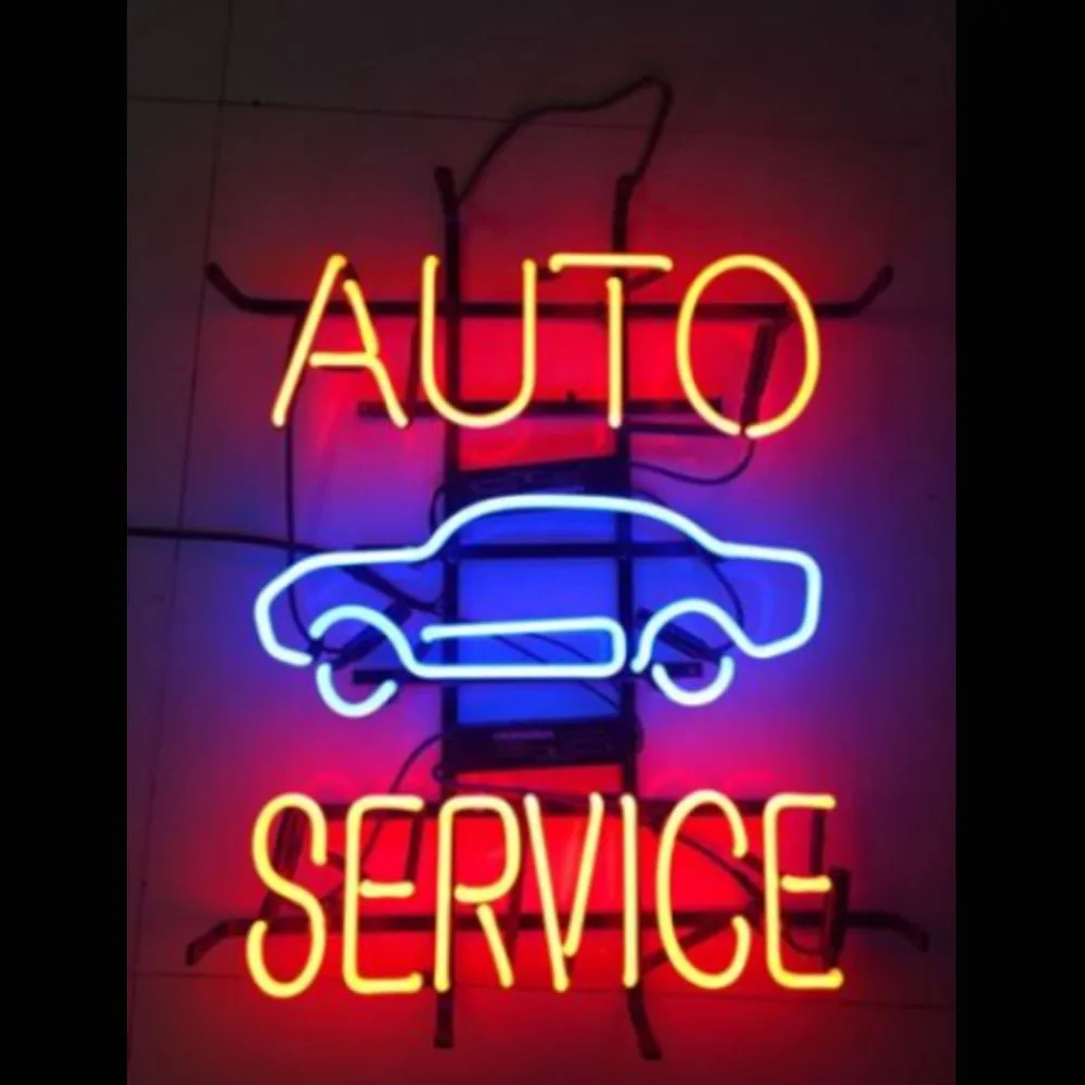 Enseigne lumineuse au néon personnalisée faite à la main, service automobile, réparation de tube en verre véritable, entreprise de lavage, décor mural, affichage publicitaire, 14 po x 17 po