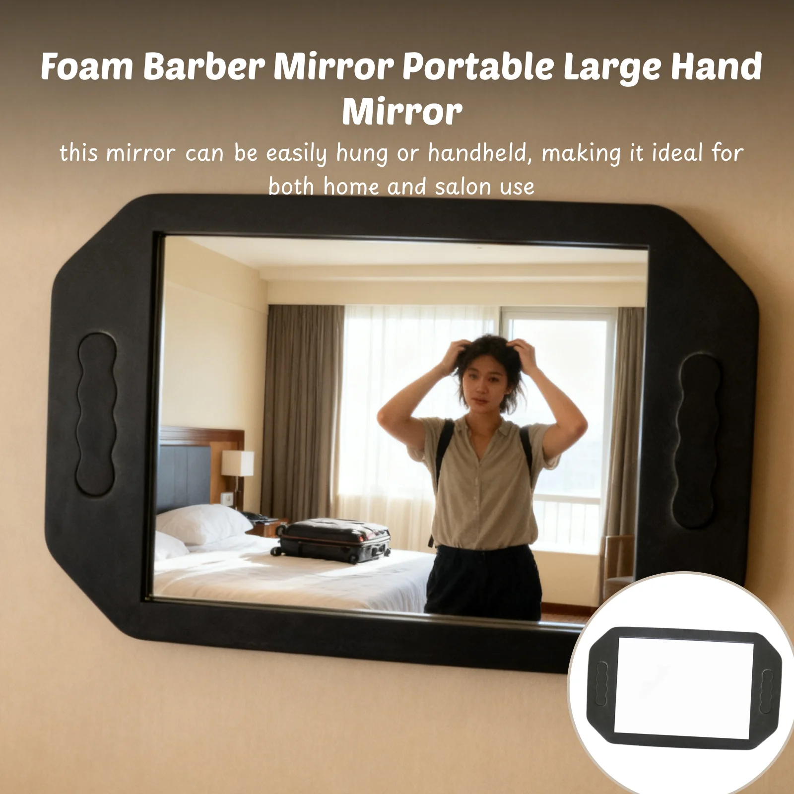 Specchio da barbiere in schiuma Specchio portatile grande da appendere e tenuto in mano per case da viaggio, bagni, saloni professionali, parrucchiere