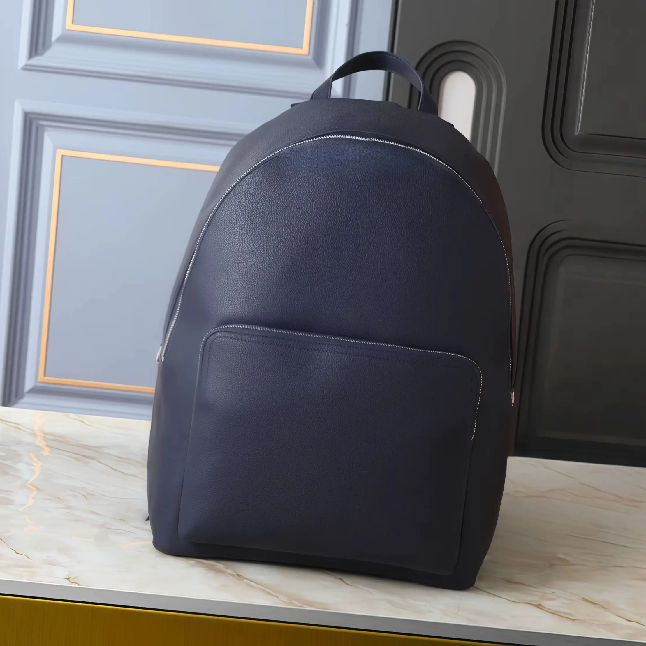 

2026 Новый рюкзак унисекс, удобный и простой кожаный, в двух цветах: темно-синий (32 x 42 x 19 см)