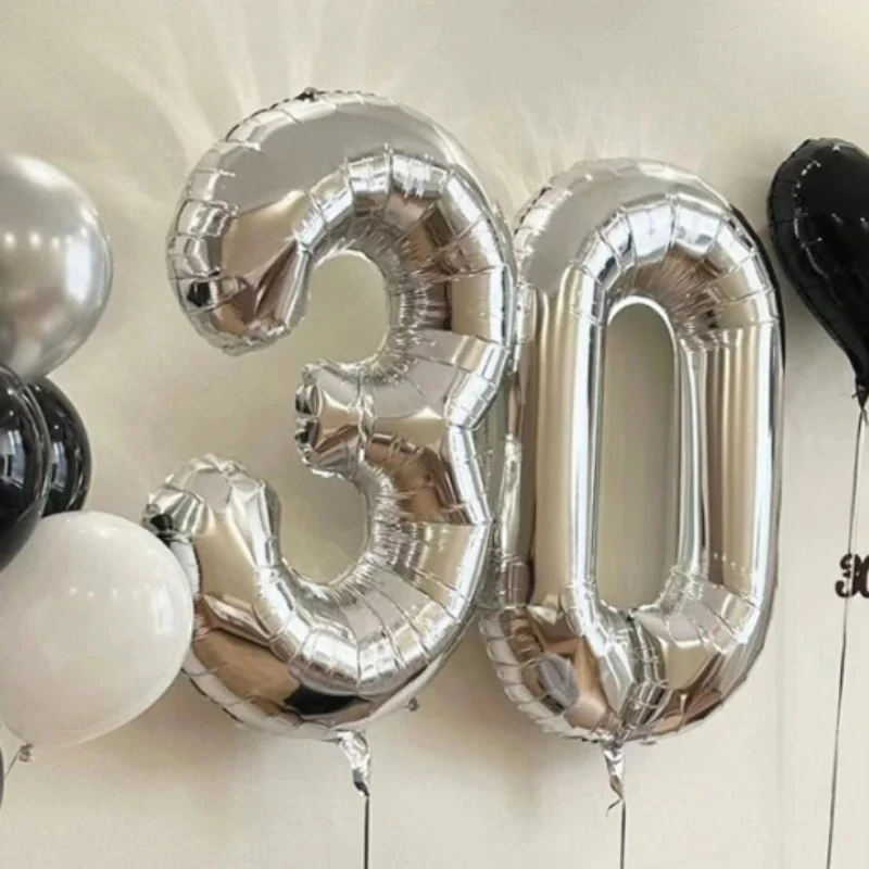 Große 40-Zoll-Silber-Luftballons aus digitaler Aluminiumfolie, große Zahl 0-9-Ballon, Geburtstagsfeier, Jahrestag, Hochzeit, Dekorationen