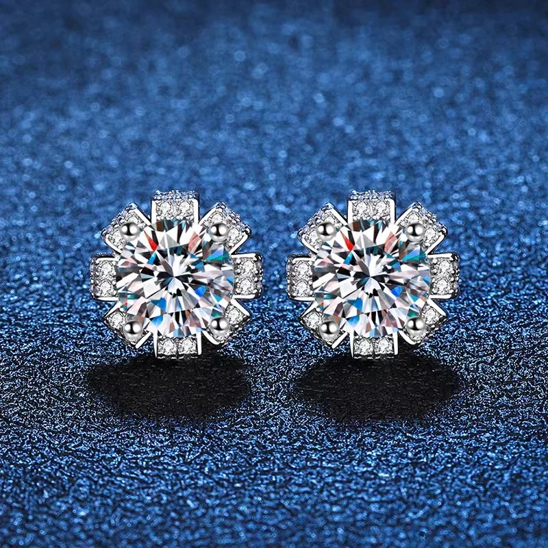 

Flower Moissanite Stud Earrings Women 925 Sterling Silver Lab Diamond Ear Studs Screw Thread Ins Trendy 2022 Pendientes Gift