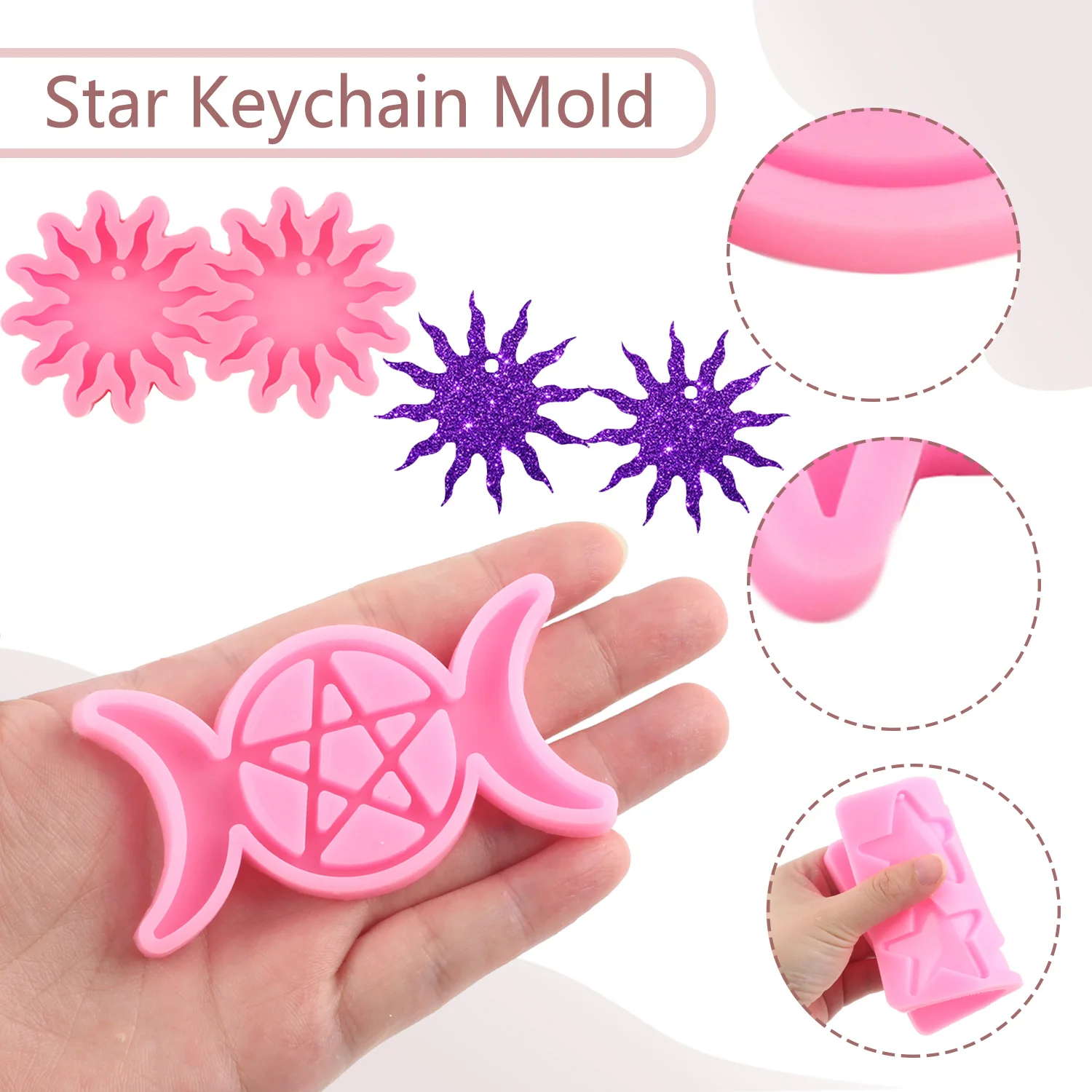 Moon Stars Sun Silicone Keychain Resin Mold Women Earring MoldsDIY Jewelry Crafts Making Keychains Necklace Pendant Mould