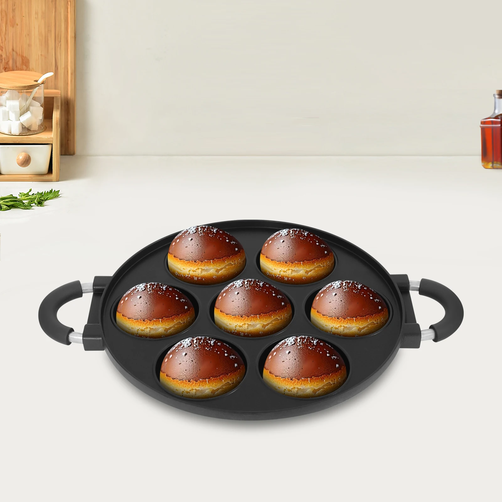 

Professional 7-Hole Non-Stick Cake Pan - Large aperture Takoyaki Maker, Heavy-Duty Aluminum Construct For Party, Christmas, NEW