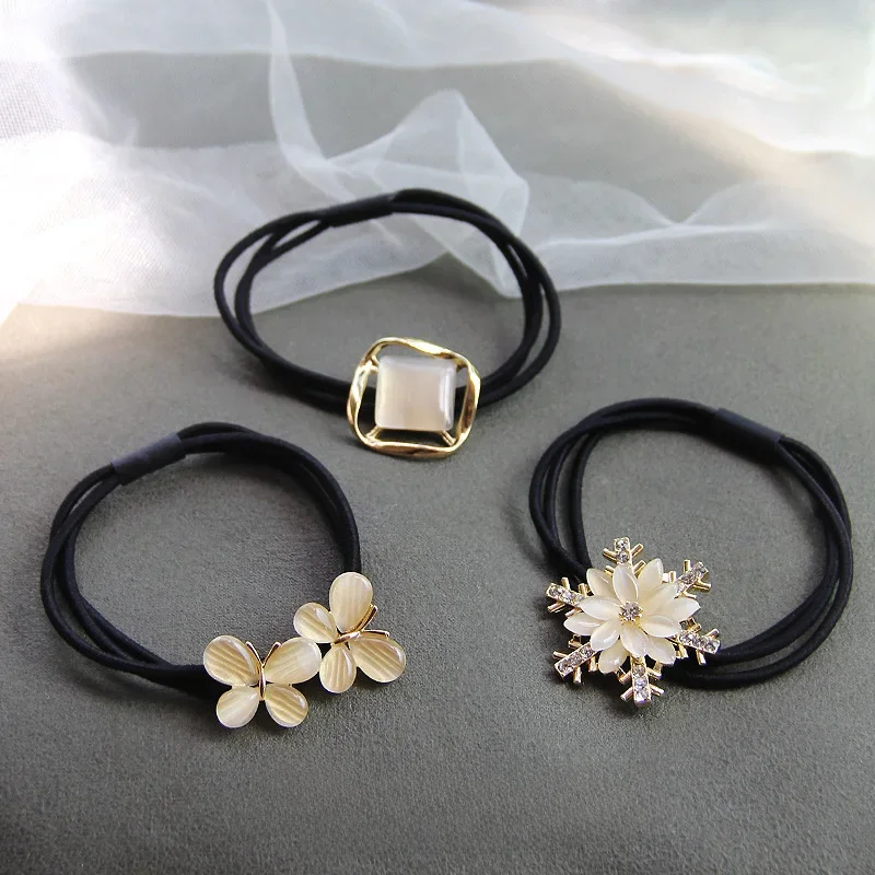 Nowy Opal Metal elegancki Scrunchies kobiety dziewczęta elastyczne gumki do włosów akcesoria do związywania włosów pierścień z liny uchwyt nakrycia głowy nakrycia głowy — zdjęcie 2