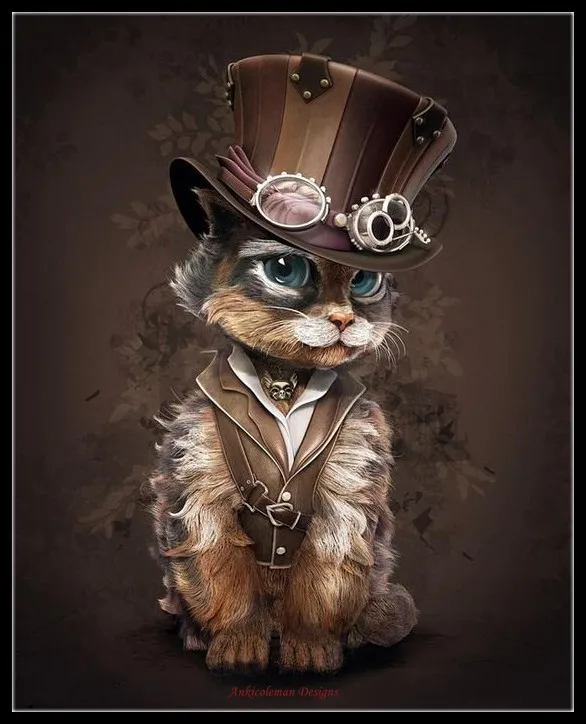 2024Steampunk Kitty - Counted Cross Stitch Kits - DIY Handmade Needlework Embroidery 14 CT Aida Sets DMC Color