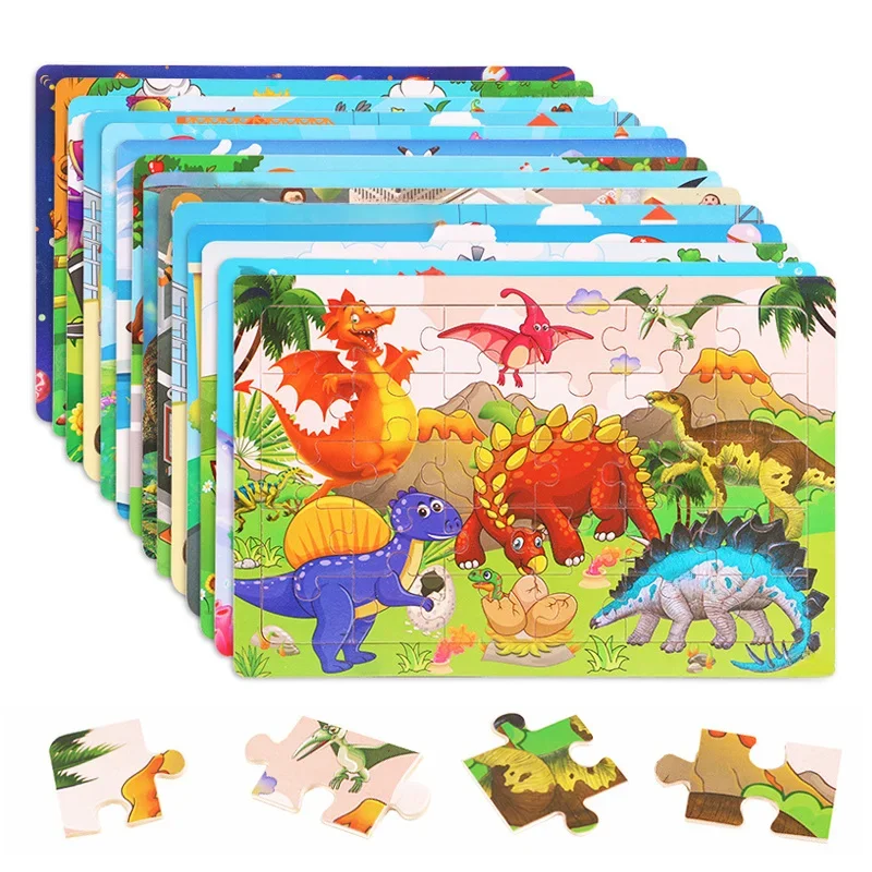 Économie 30 pièces Montessori 3D Puzzle dessin animé Animal en bois Puzzle jeu de société jouets éducatifs pour enfants cadeaux