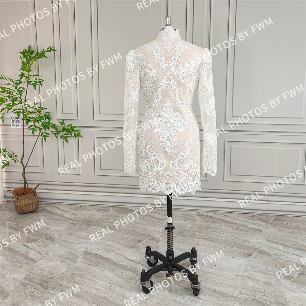 15409# Real Photos High Quality Customizeds High Neck Mini Appliques Lace Wedding Dress For Bride Engagement Party Gown 2024