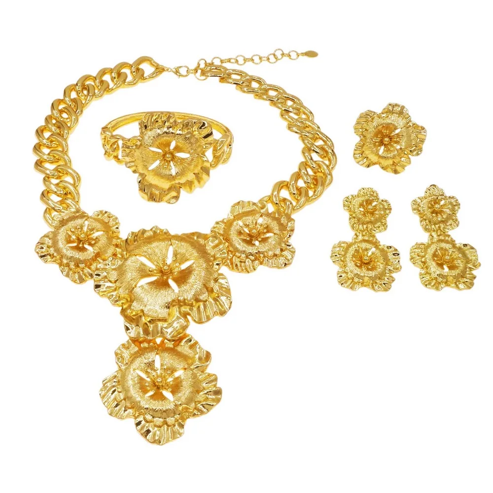 Fashion Latest Women Necklace Jewelry Set Wedding Party Jewelry Dubai Gold Plated Earrings Bracelet Italian Designer Styles