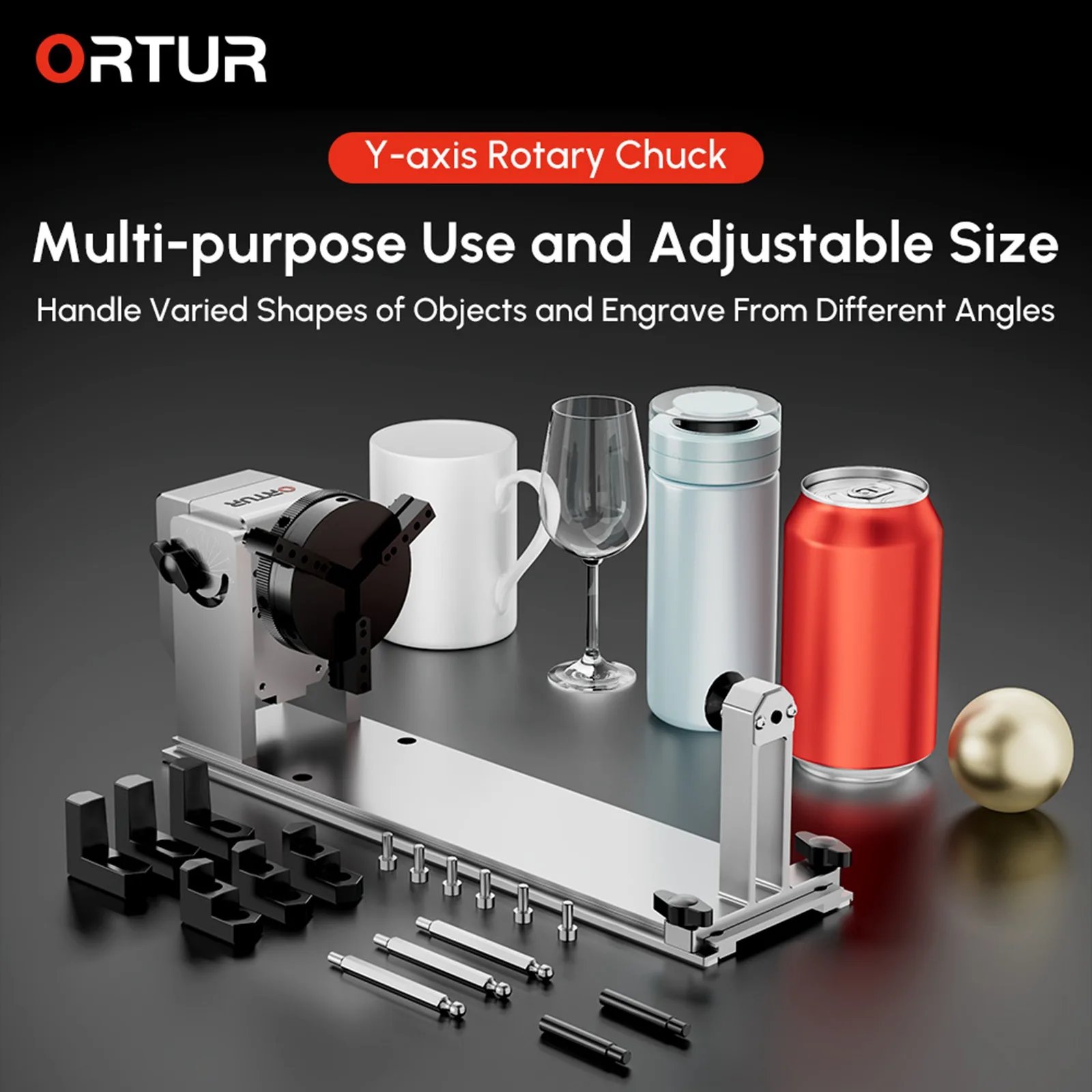 Ortur YRC1.0 Y-Axis Rotary Chuck for Outur Laser Engraving Machines Single Laser Power Tool Accessories for Engraving Bottles