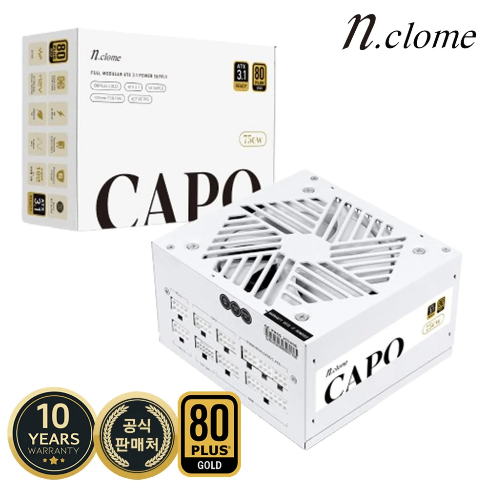 엔클롬 CAPO 750W 80PLUS GOLD 풀모듈러 ATX 3.1 화이트 컴퓨터파워 파워서플라이 