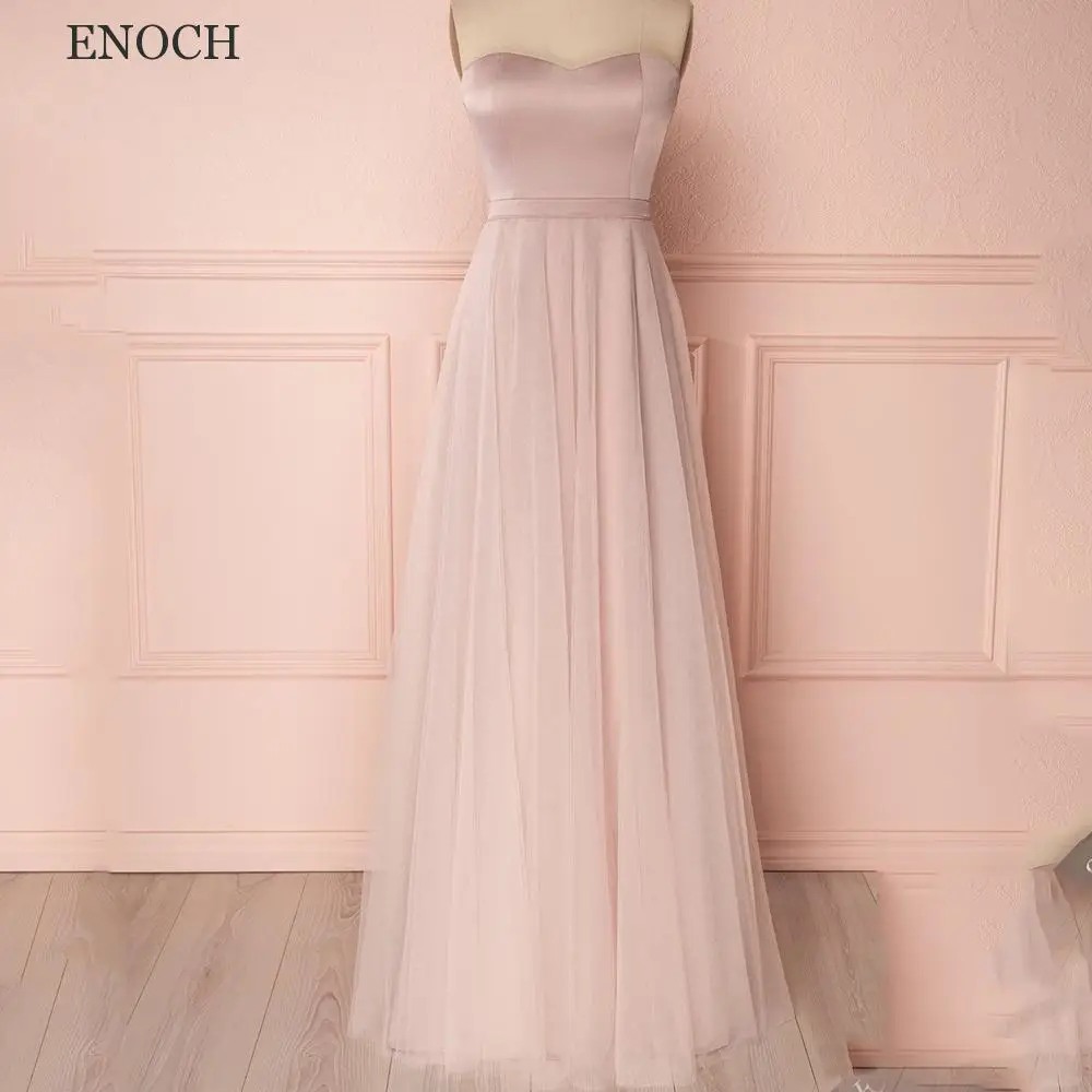 

ENOCH Sweetheart Strapless Bridesmaid Dresses Simple Backless Zipper Party Dresses Custom Made Vestidos De Gala Sweep Train