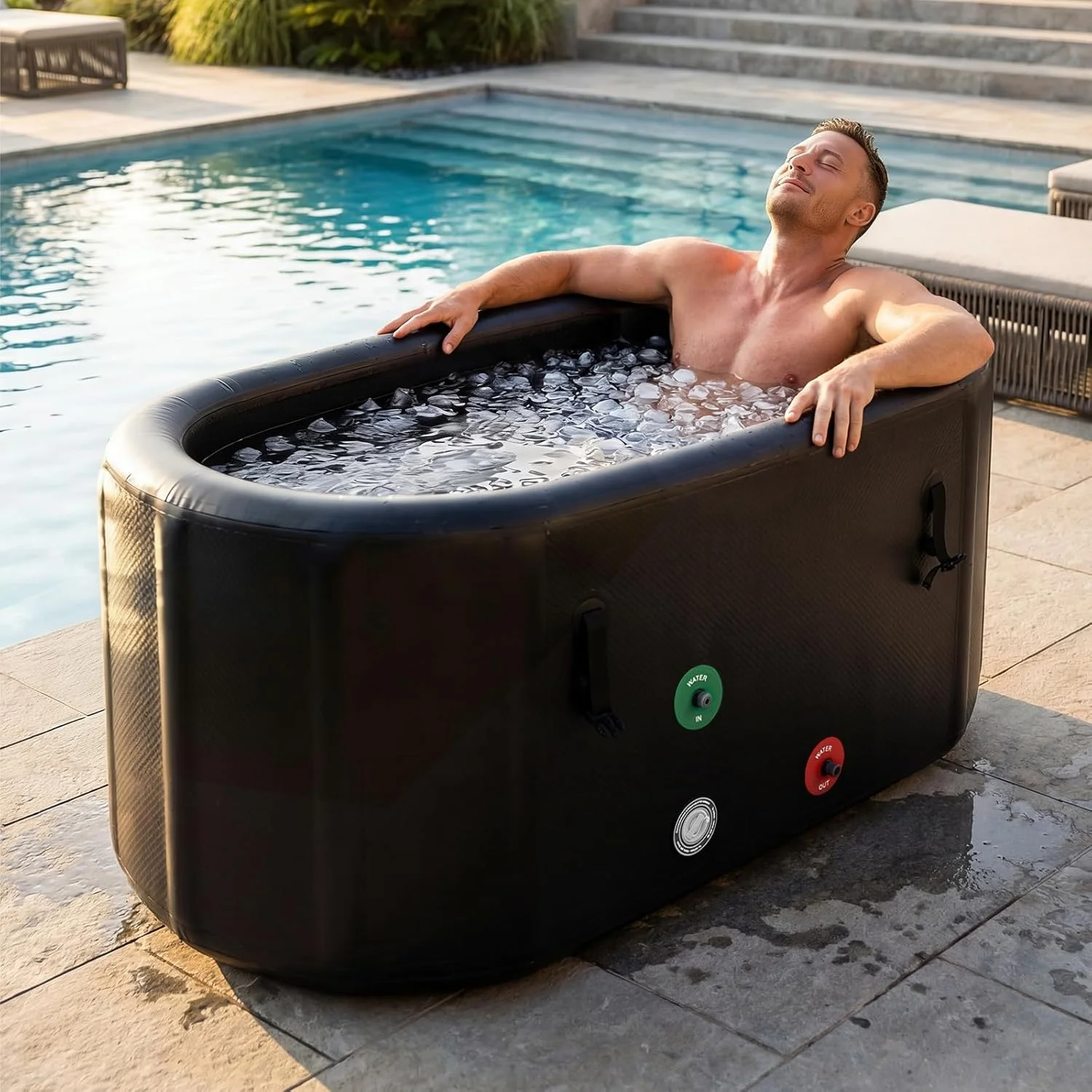 Nordivale XXL Ice Bath Tub for Athletes Portable Inflatable Cold Plunge Tub with Cover and Pump 193 Gallon Long Lasting Insulation Water Absorbent Mat for Outdoor and Indoor Use