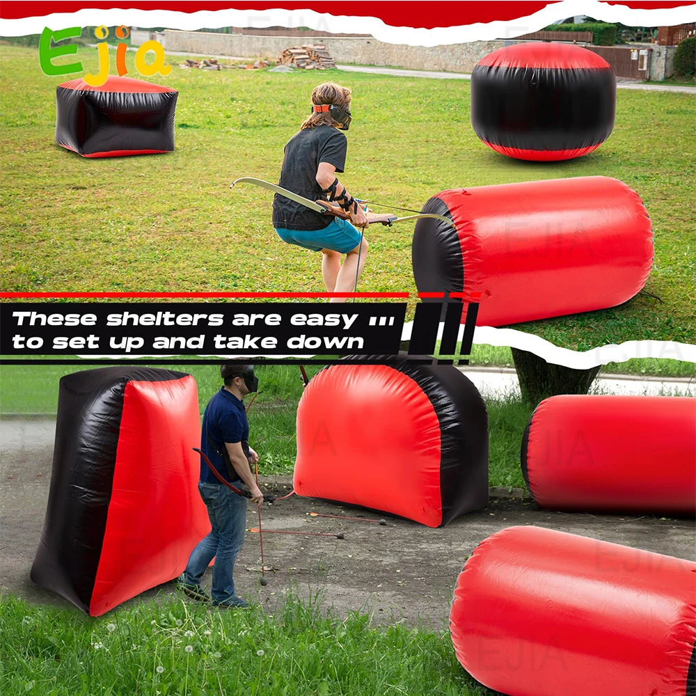 Custom 9pcs Red Color Inflatable Paintball Obstacles Air Bunker Set Blow Up Archery Bunkers Tag Inflatable Barriers For Outdoor