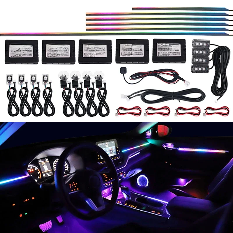 18 w 1 Symphony Ambient Light For Car Accessories Interior RGB Neon Strip Full Colors Decoration Atmosphere Lighting Kit By App — zdjęcie 2