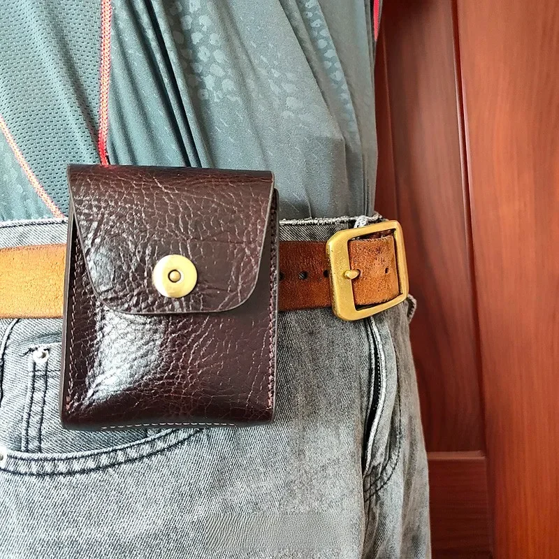 Blongk Mini torba na talię mały pasek z prawdziwej skóry papieros etui na karty obudowa kluczyka do samochodu mężczyzn kobiet 3617 — zdjęcie 2