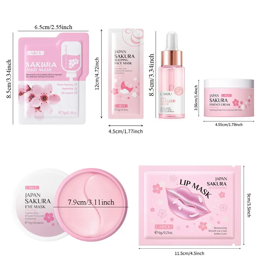 Sakura Skin Care Kit, 14pcs/set Moisturizing Facial Mask & Essence Face Cream & Eye Mask & Lip Mask, Skin Care Kit for Women