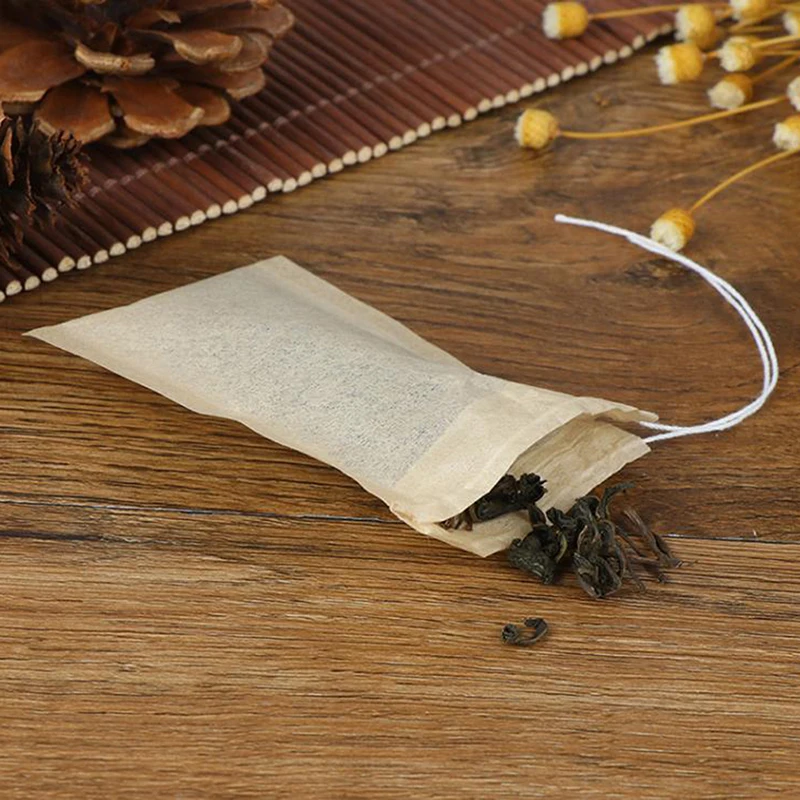 100Pcs Disposable Teabags Non-Woven Fabric Tea Filter Bag for Spice Tea Infuser with Draw String Filter Paper for Herb Loose Tea