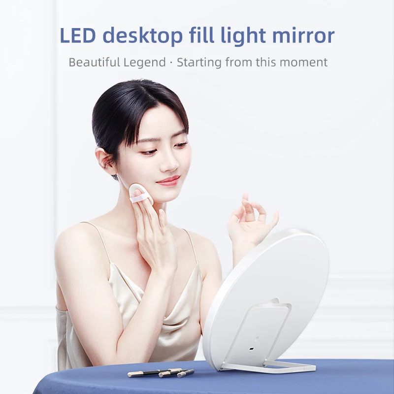 

LED high-definition makeup mirror three-color light dimming dressing mirror USB charging beauty mirror wall desktop dual-use