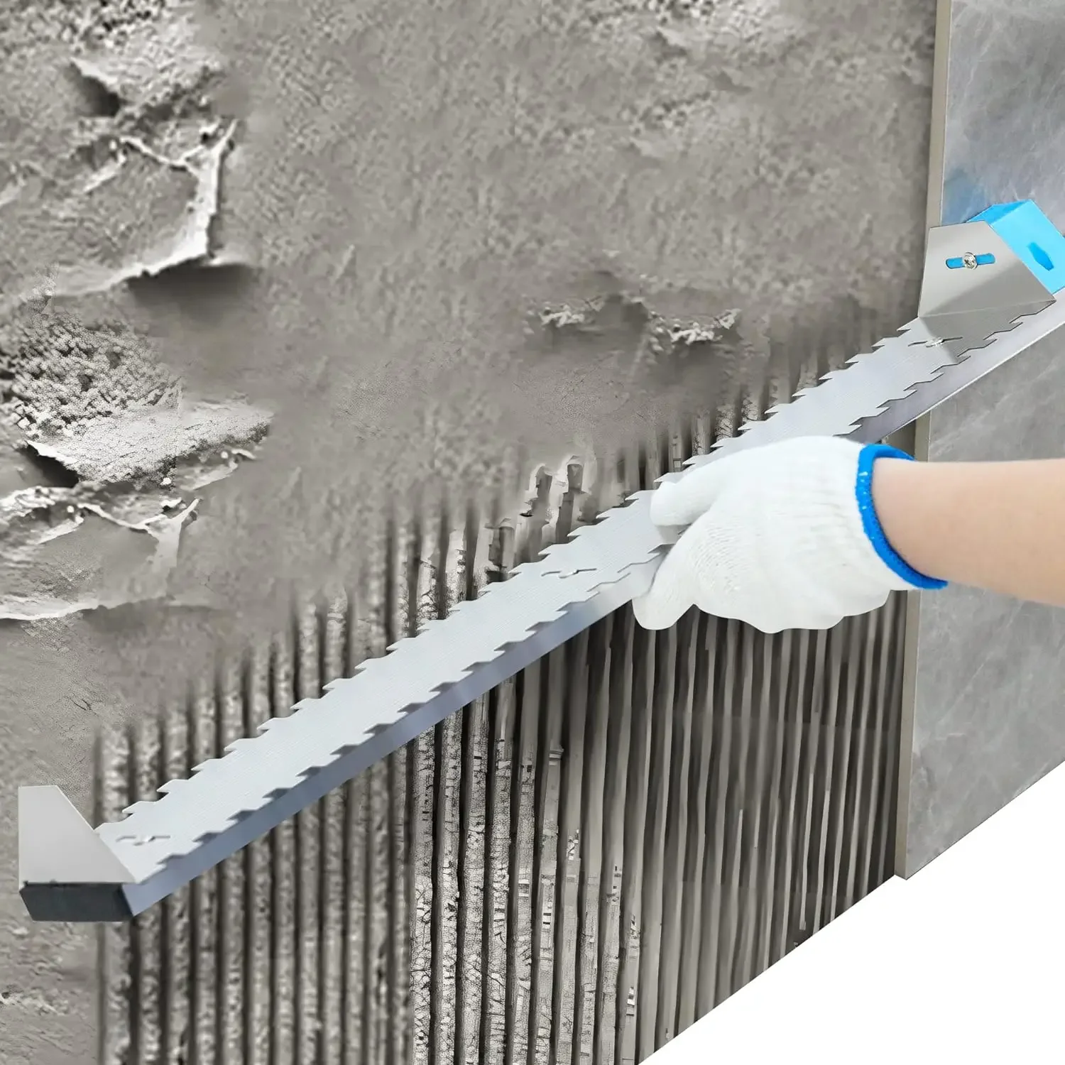 Tile Tools Wall Tile Leveling Tool Wall Tile Trowel 2/5" x 2/5" Square Notch Trowel 24in, for Large Wall Tiles Tiling Masonry