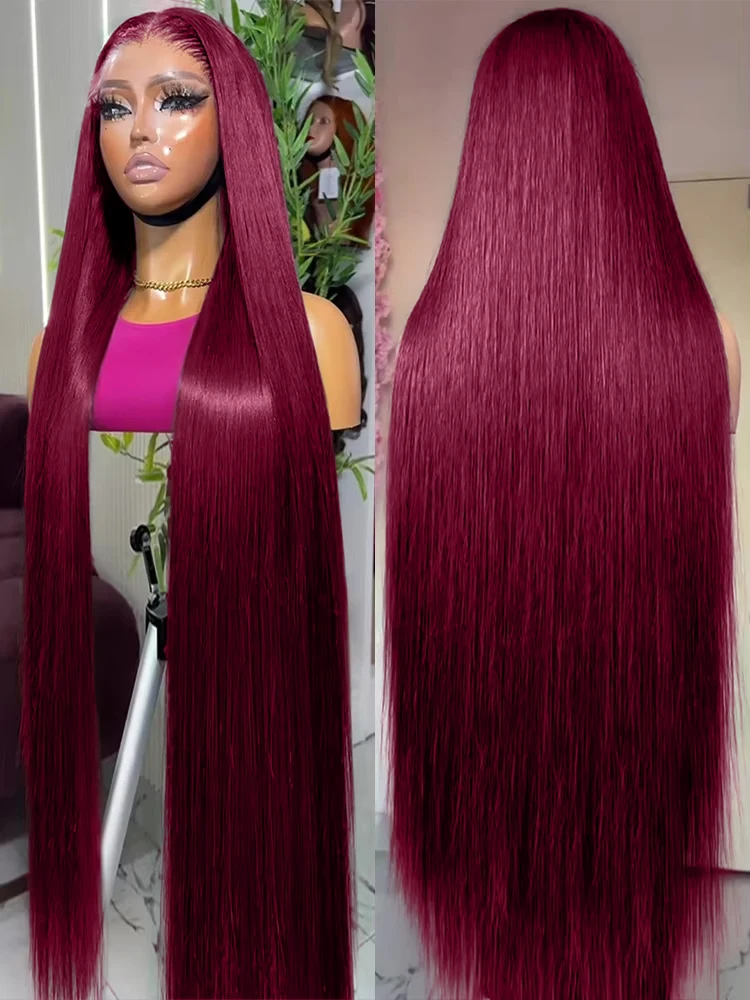 

300% Bone Straight 13x4 HD Парик из натуральных волос на кружеве Предварительно выщипанные 99J Красный бордовый цвет Парики из натуральных волос на кружеве
