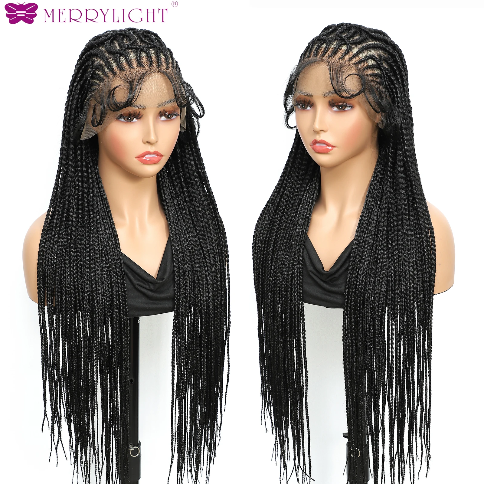شعر مستعار أفريقي مضفر الاصطناعية كامل الدانتيل كورنو Knotless صندوق تجديل الباروكات للنساء السود الدانتيل الضفائر الأمامية شعر مستعار