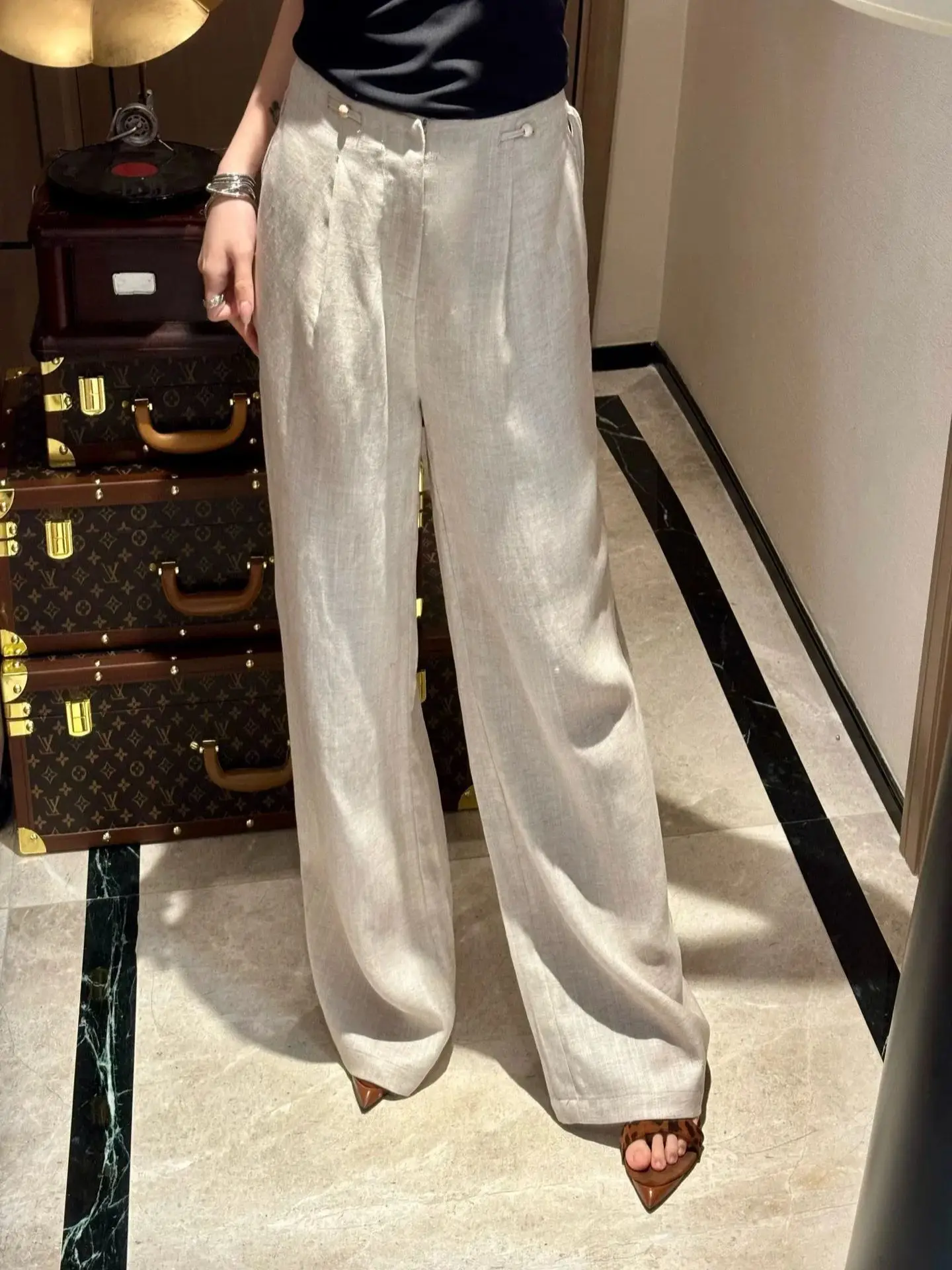 Summer casual women's loose linen lyocell summer pants