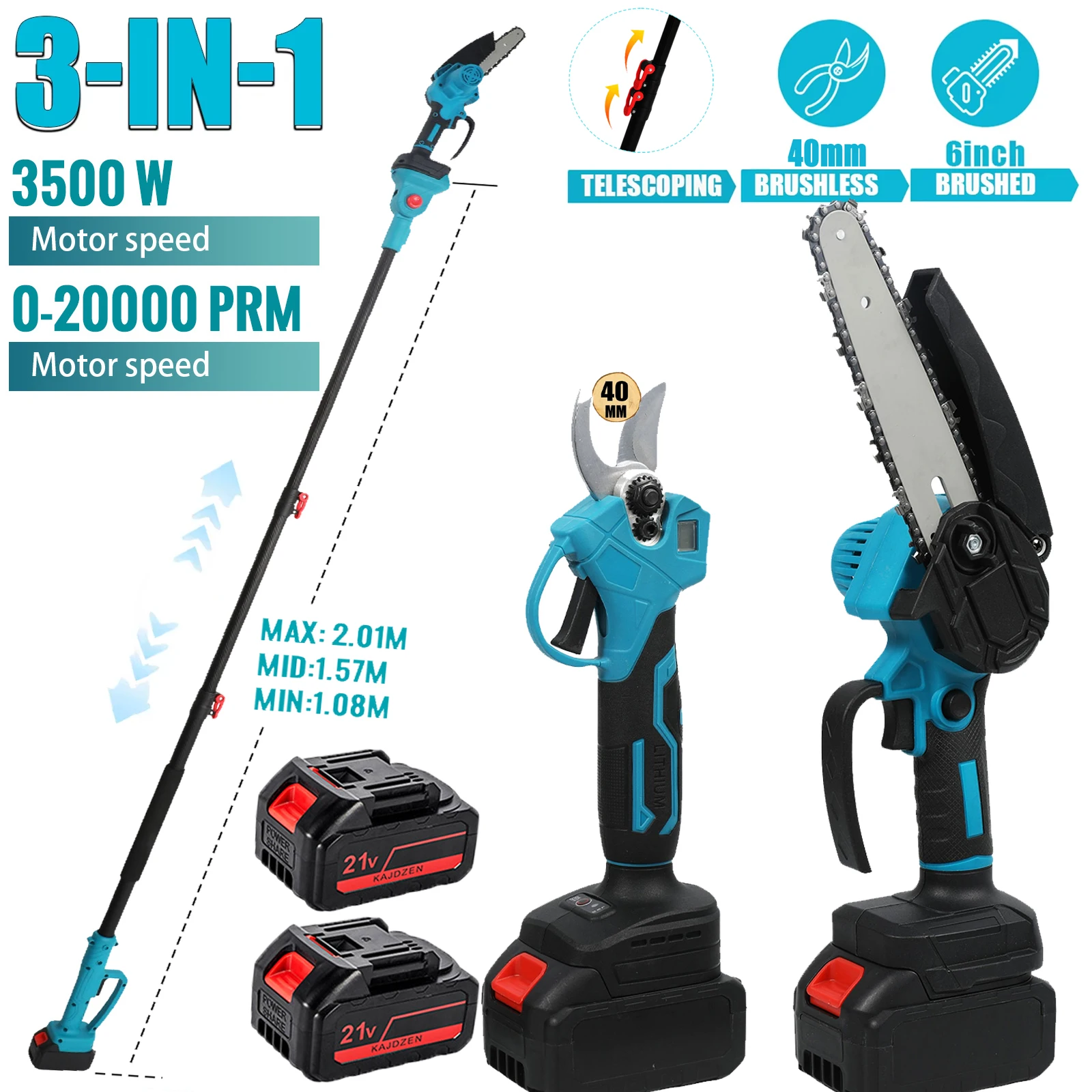 Makita – sécateur à poteau télescopique 3 en 1, sans balais, tronçonneuse électrique brossée de 6 pouces, outil d'élagage à branches hautes pour batterie