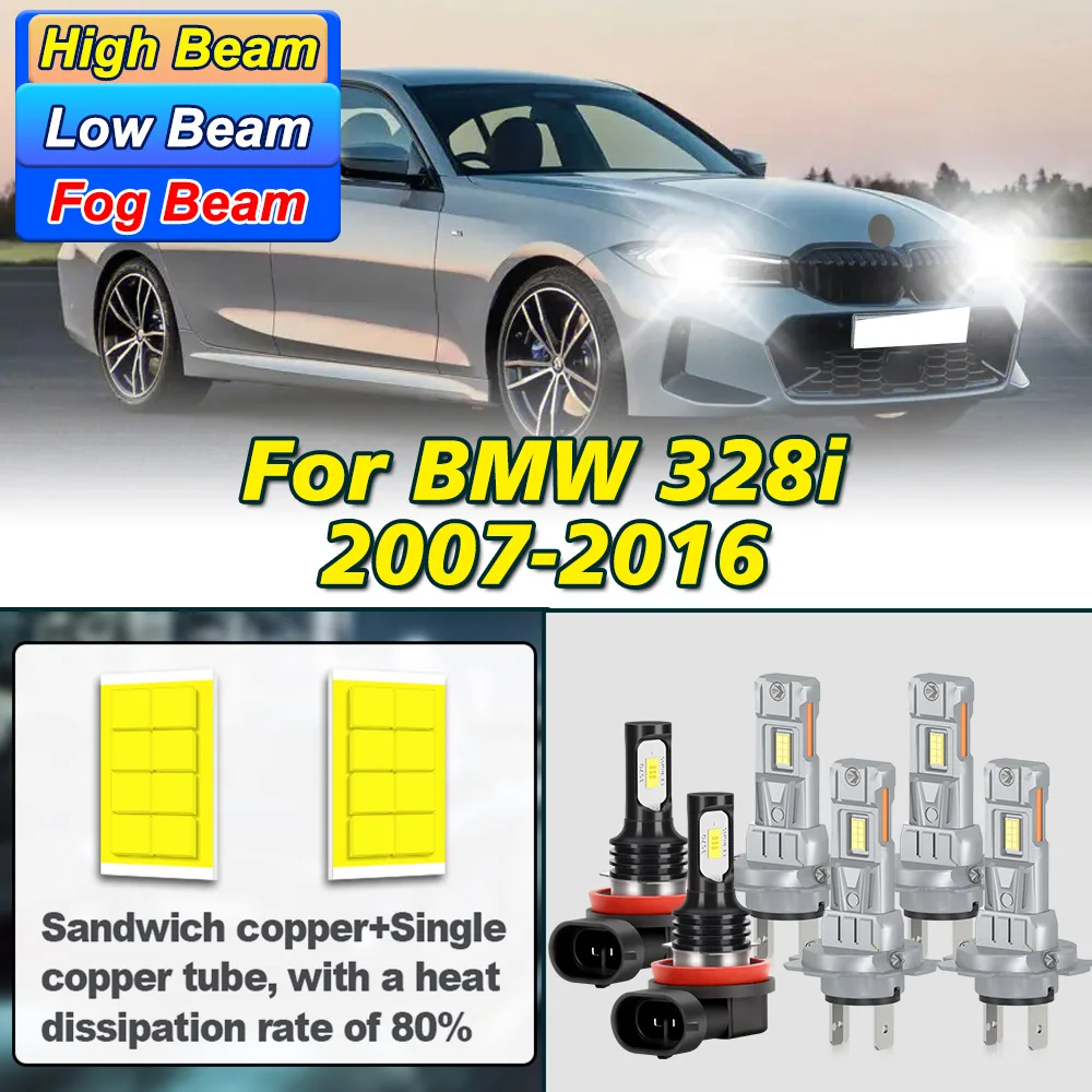 

4/6PCS For BMW 328i 2007-2016 LED Headlight H7 High Low Beam+H11 Fog Lamp 3570 CSP Chip Plug&Play Car Light