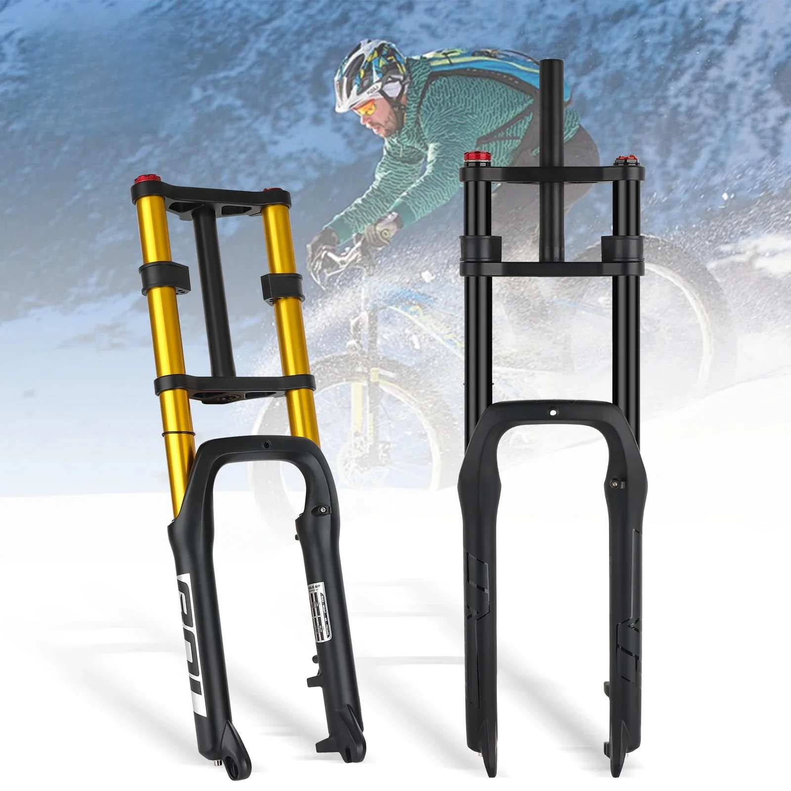 BOLANY Dubbele Schouder Sneeuw Voorvork 20*4.0 inch/26*4.0 inch MTB Vork 130mm Reizen Luchttoevoer Fiets Vork E-bike Vork - afbeelding 2