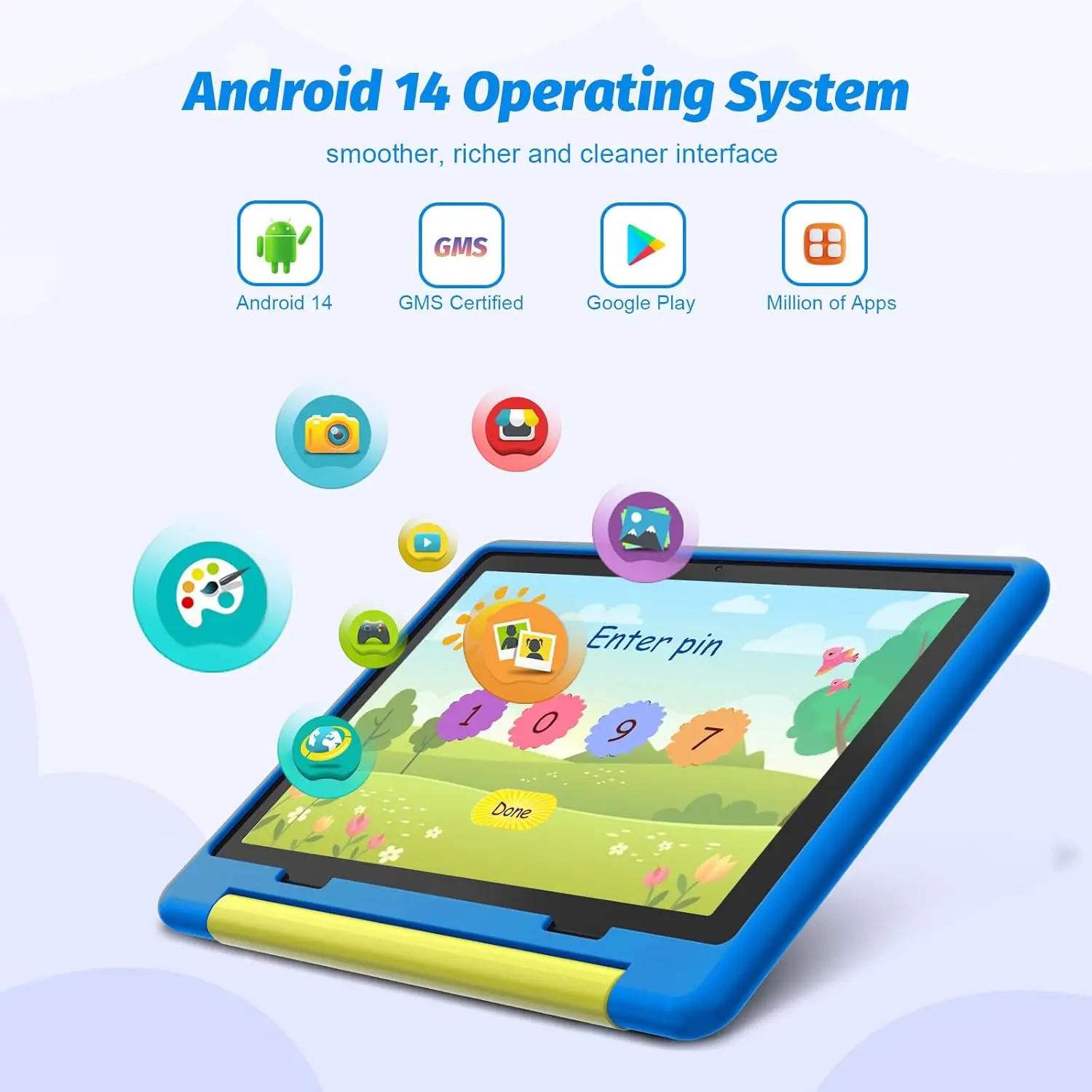 AEEZO Tablet per bambini da 10 pollici Android 14 Octa-Core 8 GB di RAM + 64 GB di ROM Controllo parentale con custodia protettiva per bambini Ottimo regalo per i più piccoli