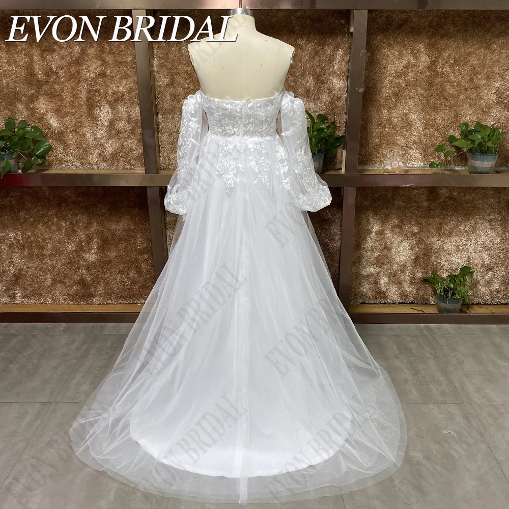 EVON BRIDAL Real Picture Princess Wedding Dresses For Women Lace Strapless Bride Gown Detachable Sleeves vestido de noiva boda