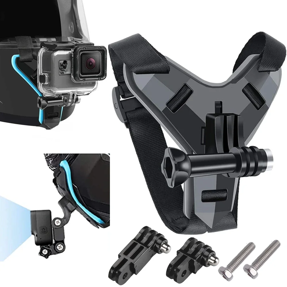 Helmet Strap Mount para GoPro Hero, moto Yi câmera de esportes de ação, suporte integral,