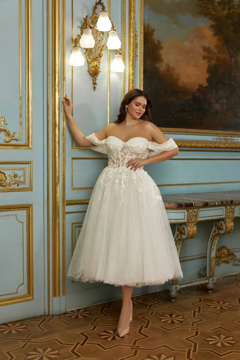 Jessica Delicate Lace Embroidery Evening Dresses Gorgeous White Prom Dresses Tulle Ankle Length Princess Party Dress Customized