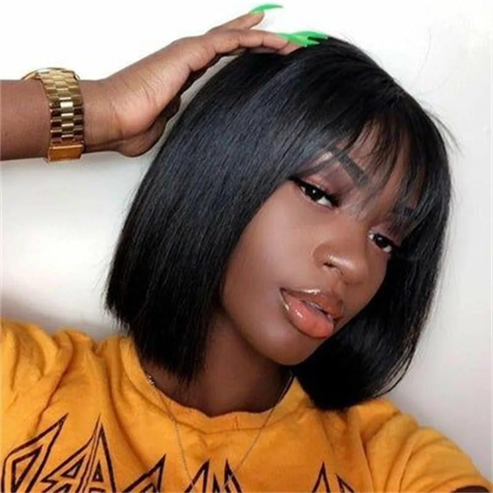 

Бесклеевой парик из 100% человеческих волос, плотность 200%, 10-дюймовая шапка, парик средней части, прямой короткий парик боб