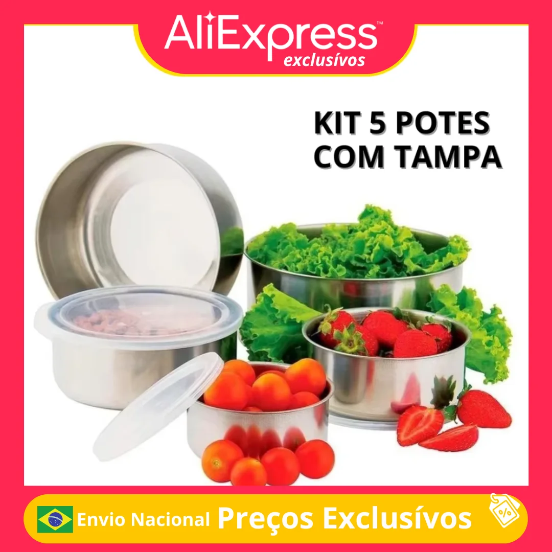 Juego de 5 ollas de acero inoxidable de aluminio con tapa redonda, almacenamiento eficiente y elegante con tapa redonda incluida