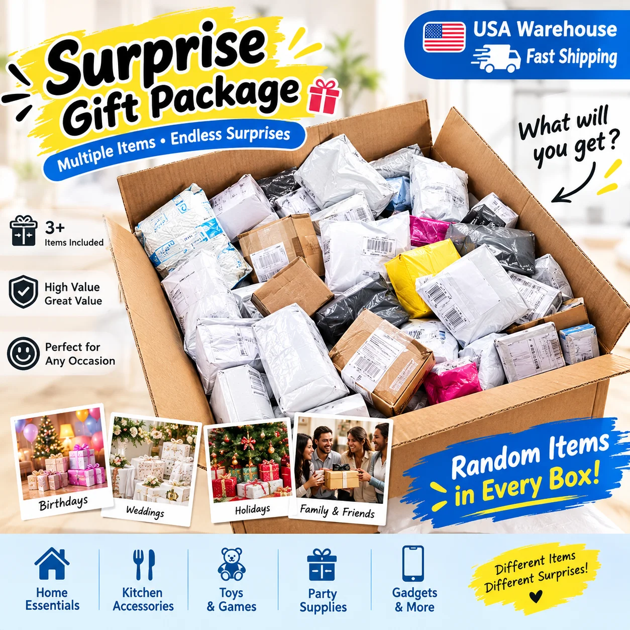 Assorted Party Gift Set with Multiple Items, Random Gifts for Guests, Birthday Wedding Holiday Celebration Party Supplies