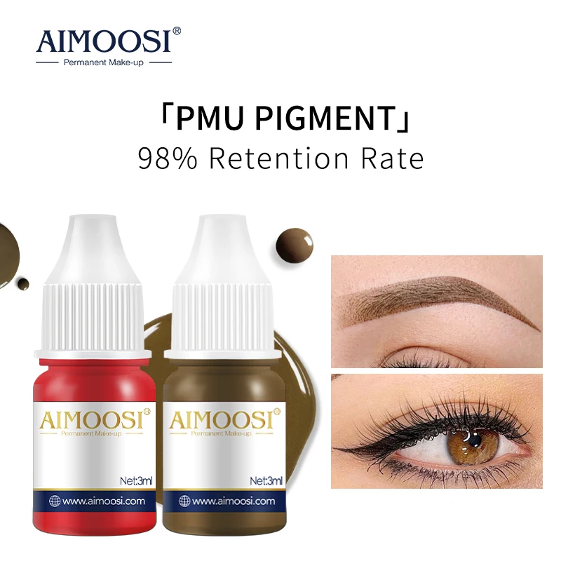AIMOOSI Lip Micropigmentation Pigments 3ML Permanent Makeup Pigment for PMU Black&Brown Microblading Ink for Eyebrow Eyeliner