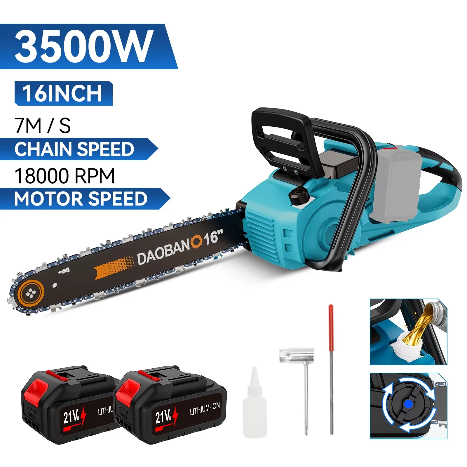 16 inch borstelloze elektrische kettingzaag met automatische oliespuit Draadloze elektrische zaag Tuin houtbewerking snijgereedschap voor Makita-batterij
