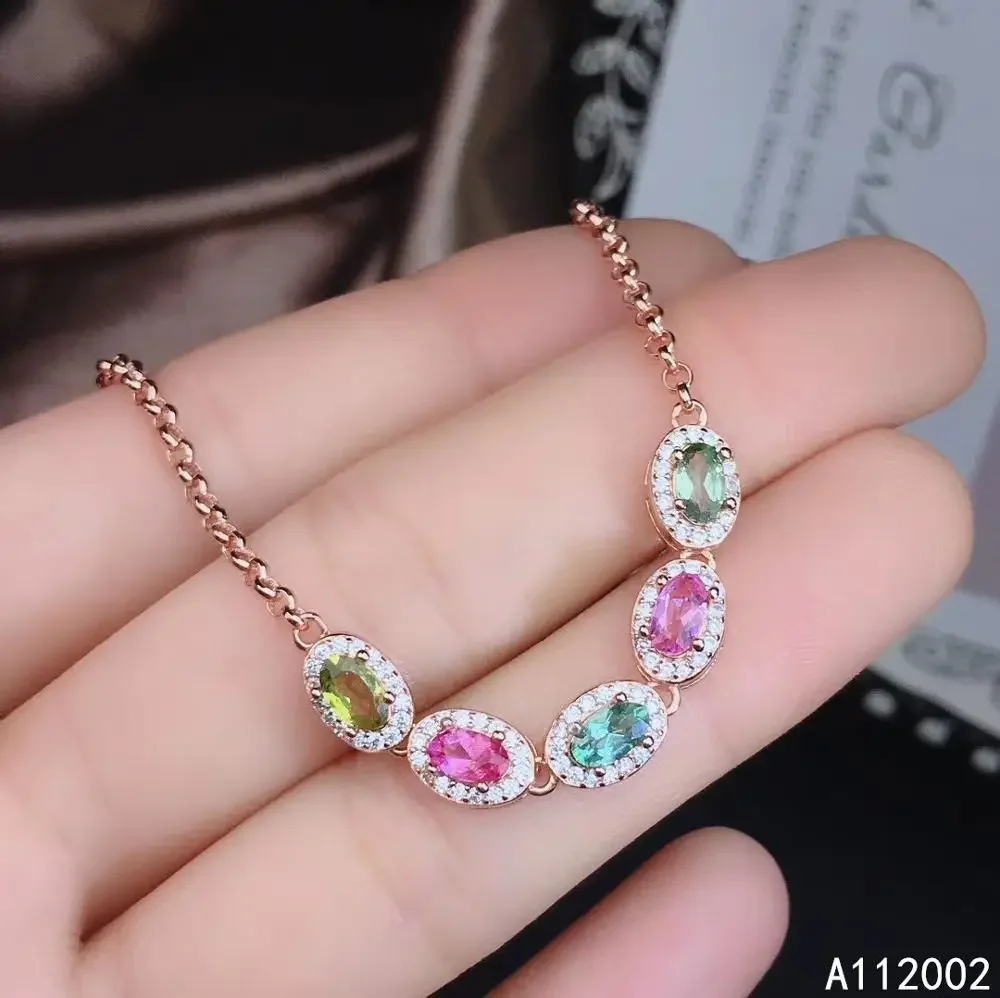 

KJJEAXCMY Fine Jewelry Natural Tourmaline 925 Sterling Silver New Women Gemstone Hand Bracelet Party Birthday Christmas Gift